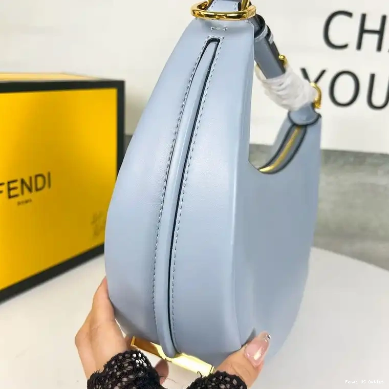 Vintage HOT Leather Blue In Fendi Calf Hobo Small Sky Bag Fendigraphy 0702